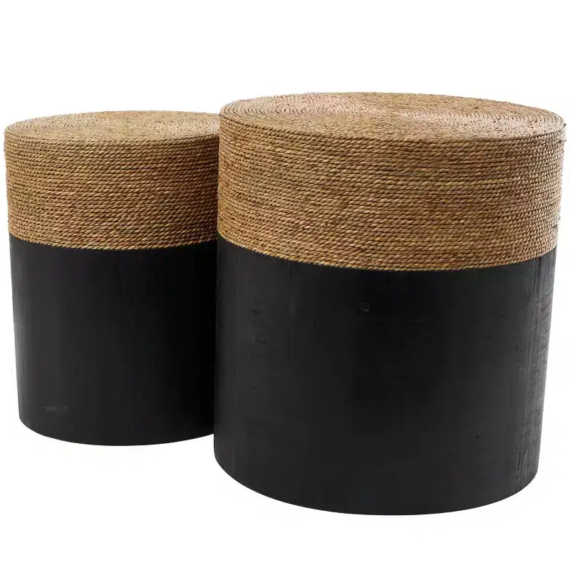 Olivia & May Wood Handmade Colorblock Wrapped Accent Table with Dried Plant Tabletops Black