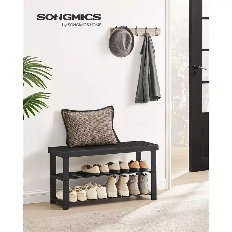 SONGMICS Shoe Rack Bench, 3-Tier Bamboo Shoe Storage Organizer, Entryway Bench, Holds Up to 286 lb, 11.3 x 35.4 x 17.8 Inches