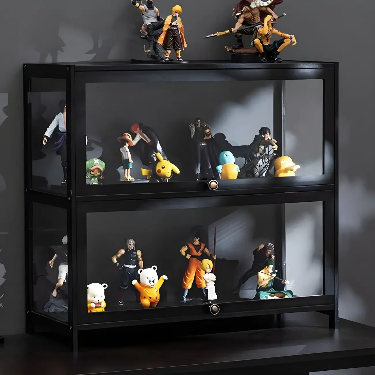 Elegant Black Bamboo Clear Figure Display Cabinet