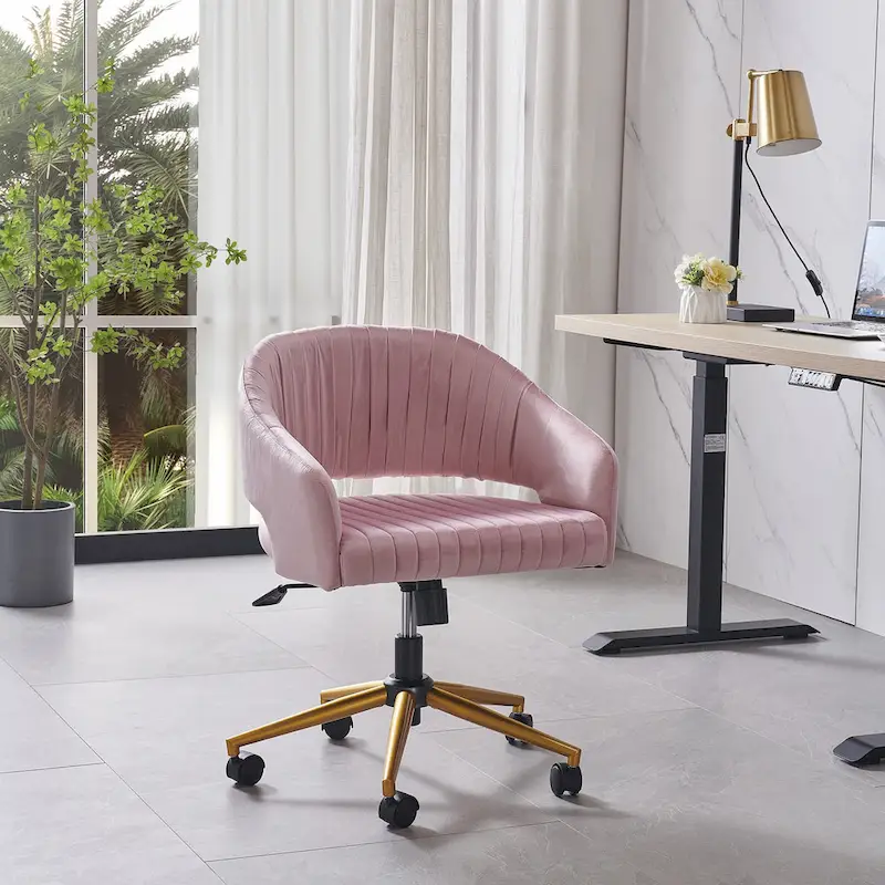 Modern Gold Office Chair Velvet Task Chair Swivel Height Adjustable Computer Chair