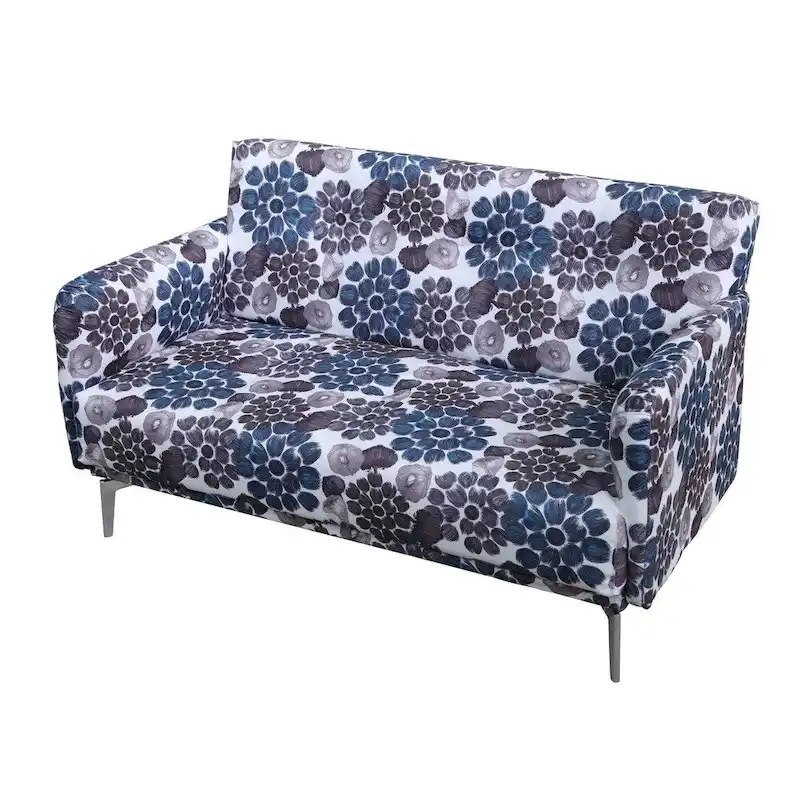 Blue Flower Pattern Print Fabric Modern Loveseat