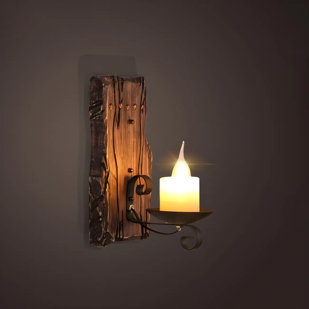 Industrial Distressed Wood Glass Black Wall Lantern Light