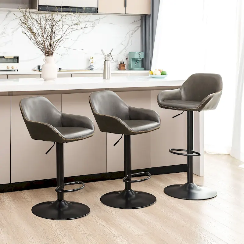 Glitzhome Set of 3 Mid-Century Modern Adjustable Swivel Bar Stools - Set of 3