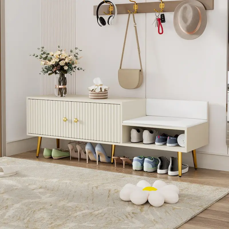 Modern Shoe Storage Bench with Hidden Storage and Upholstered Cushions for Bedside Living Room and Entryway