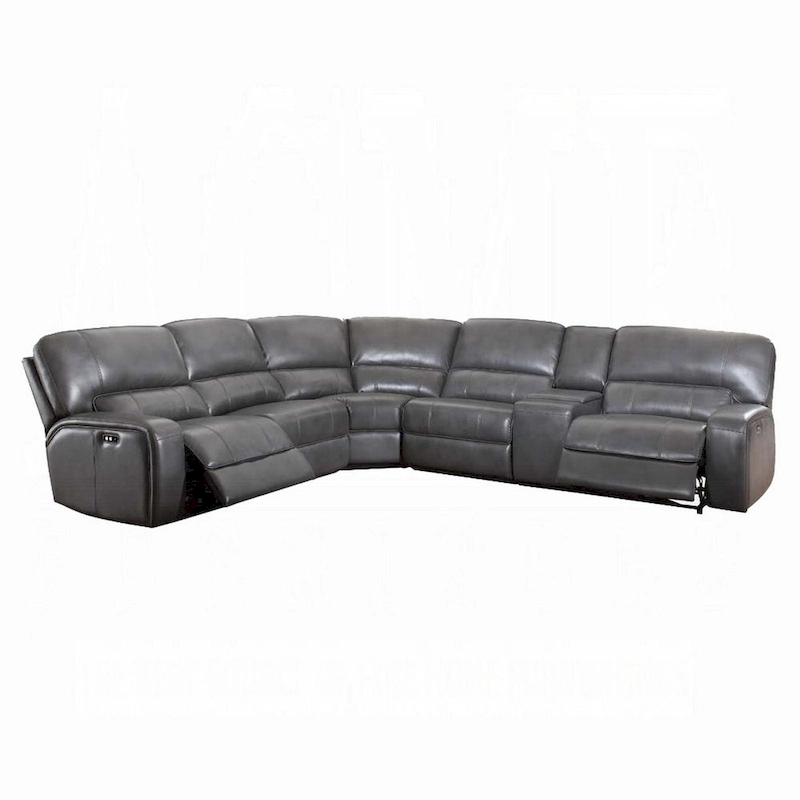 Saley Power Motion Sectional Sofa, USB, Gray Faux Leather, Console