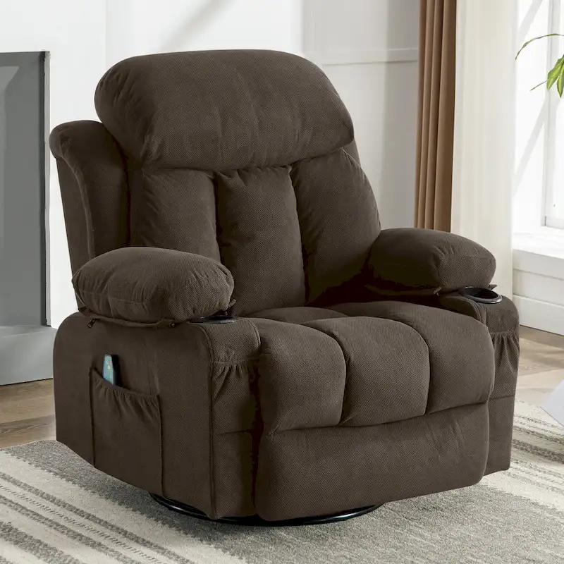 Beige/Brown/Grey Single Manual Recliner Chair with 360° Swivel