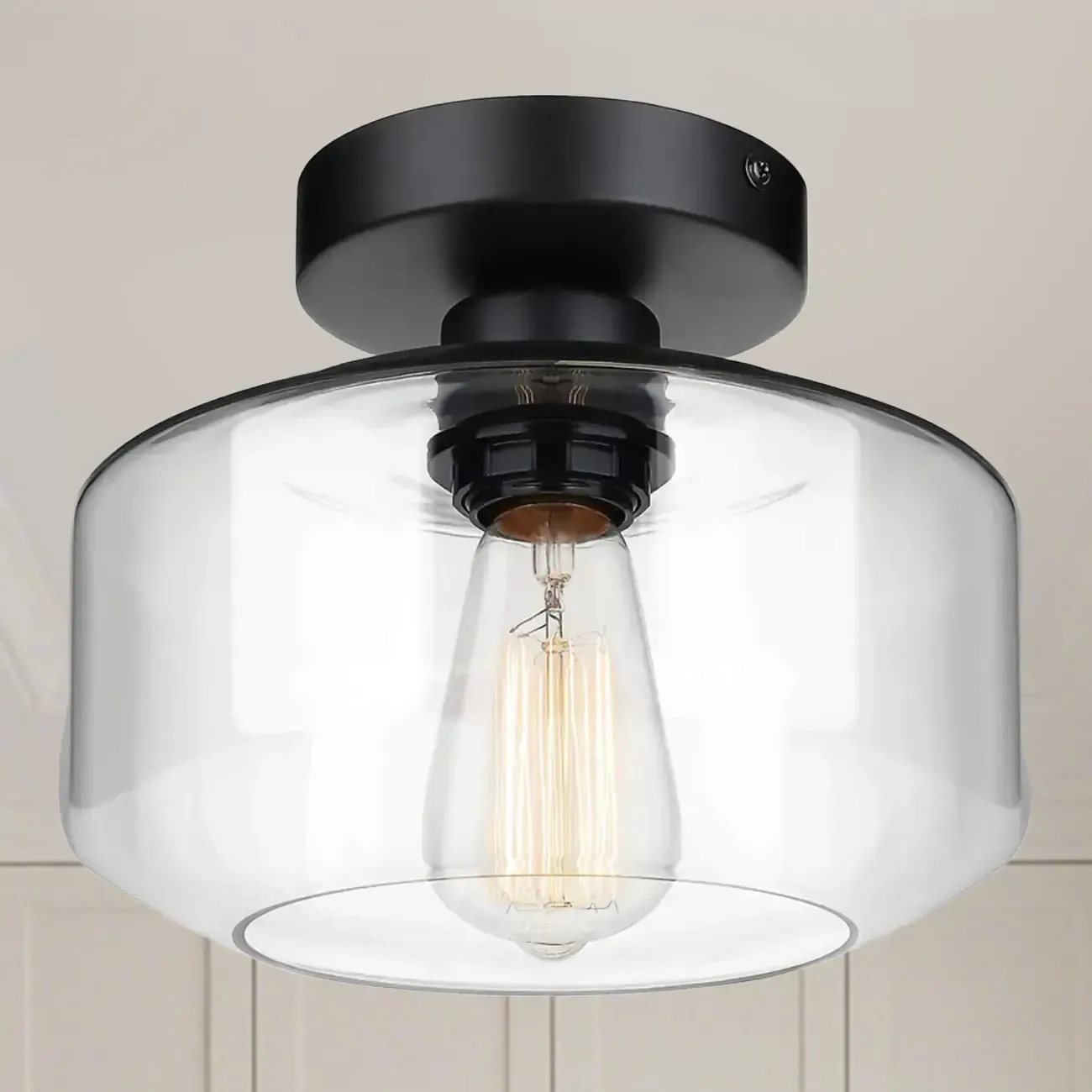Hallway Industrial Clear Glass Semi Flush Ceiling Light