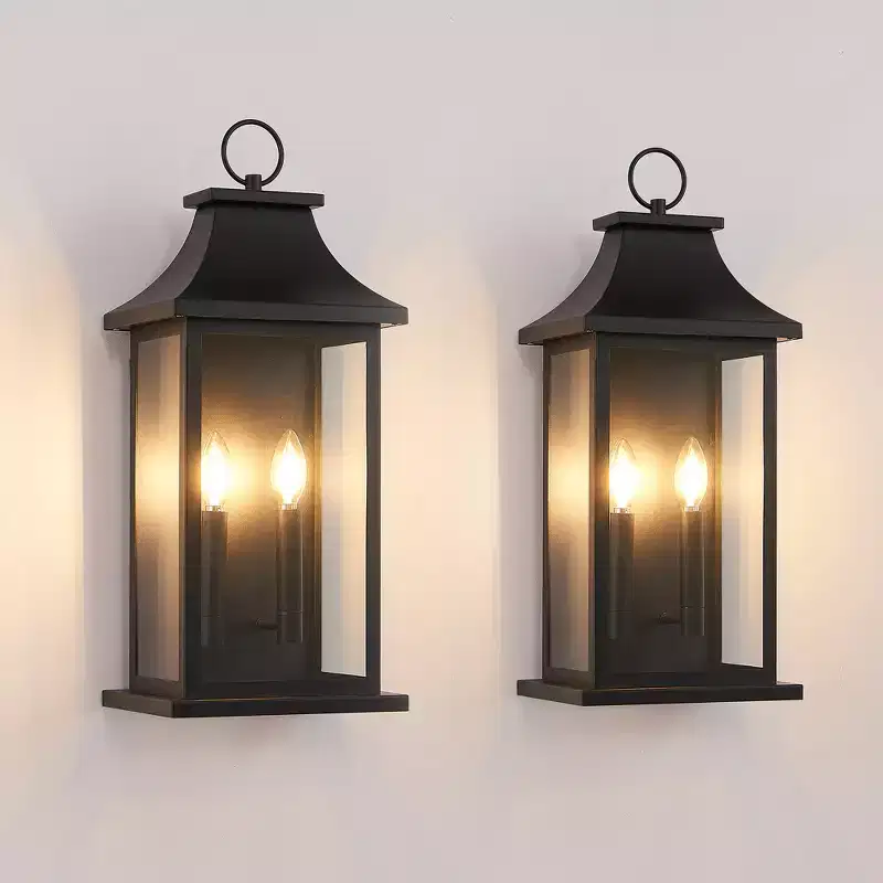 GDFStudio Aaron Modern Outdoor Iron Wall Lights (Set of 2)