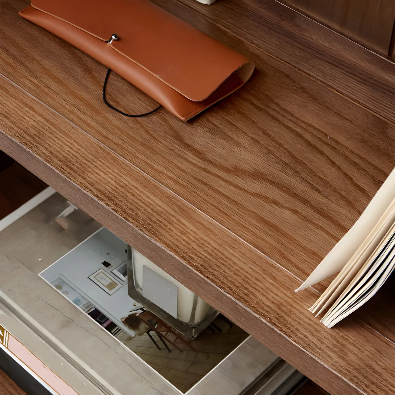 Adjustable Shelves Glass Solid Wood Display Wine Cabinet