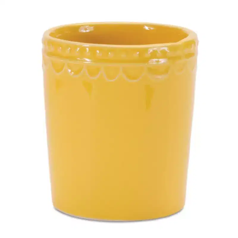 HomeRoots Set of Two Pink And Yellow Ceramic Rectangular Cachepots