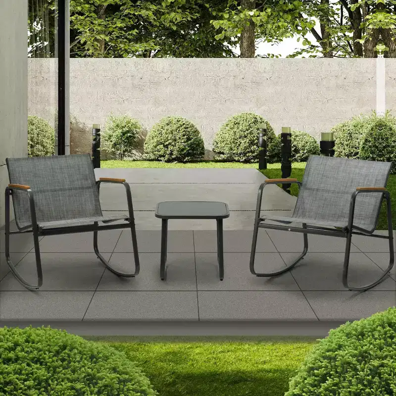 Kozyard 3 Pieces Patio Bistro Set with Gray Breathable Textilence Seating Powder Coated Metal Frame for Garden Poolside Backyard