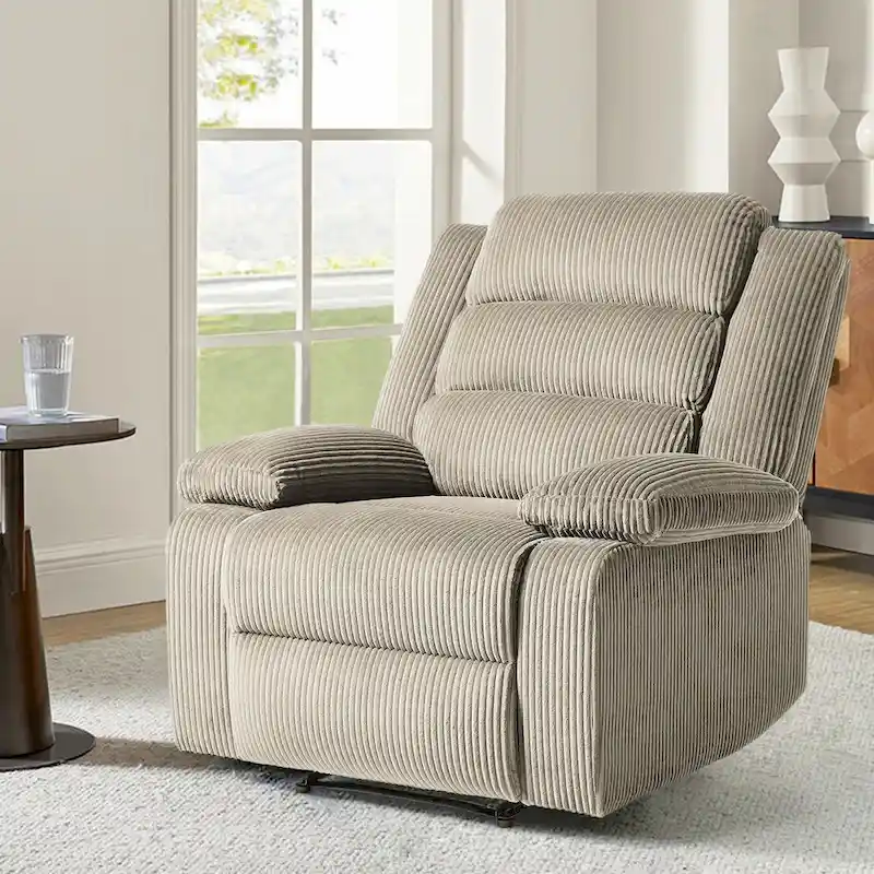 Dark Grey / Beige / Grey Green / Oatmeal Corduroy Recliner Chair with Footrest, 1-Person