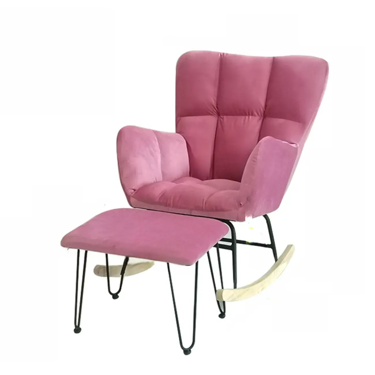 Tech Cloth Upholstered Wood Rocking Chair with Recessed Arm