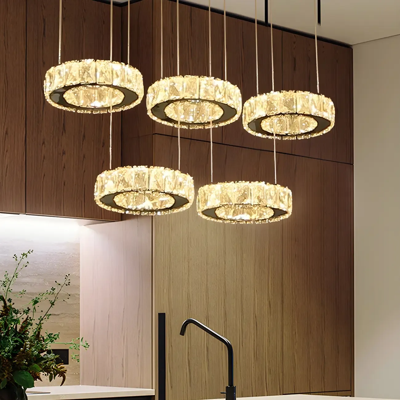 Elegant Crystal LED Kitchen Pendant Light with Remote