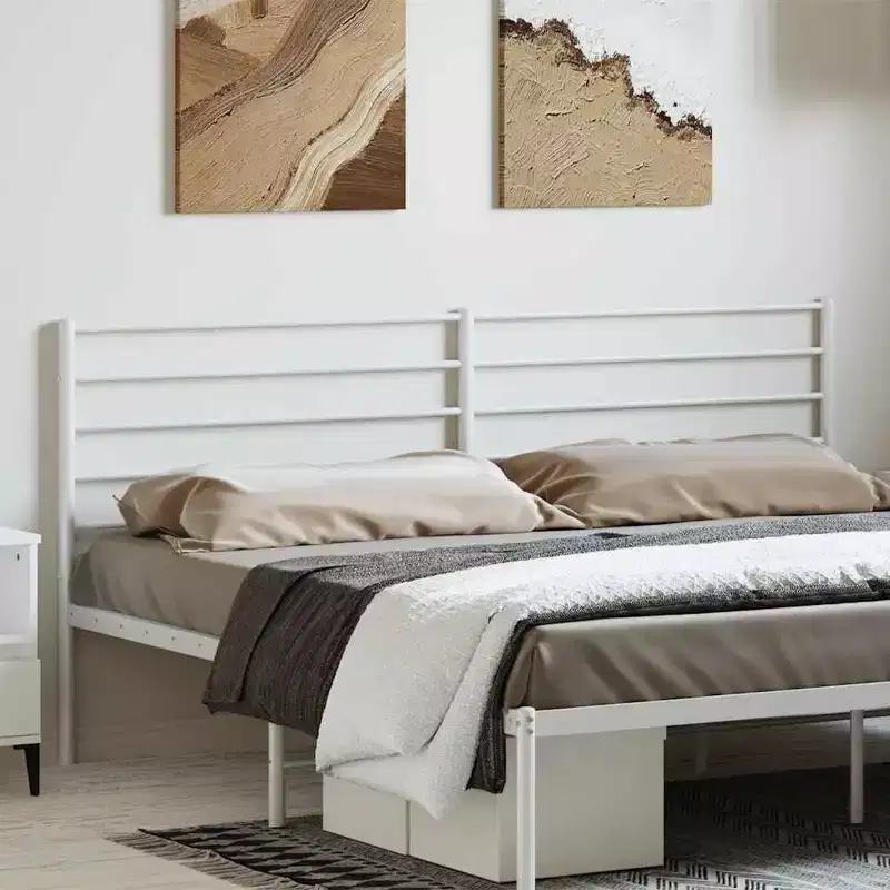 vidaXL 35.4-Inch Metal Headboard for King Size Beds, Durable Steel Construction Headboard for Modern Minimalist Bedroom, Easy Assembly, White