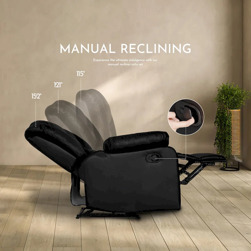 Faux Leather Manual Reclining Living Room Sofa with Dropdown Table and Console