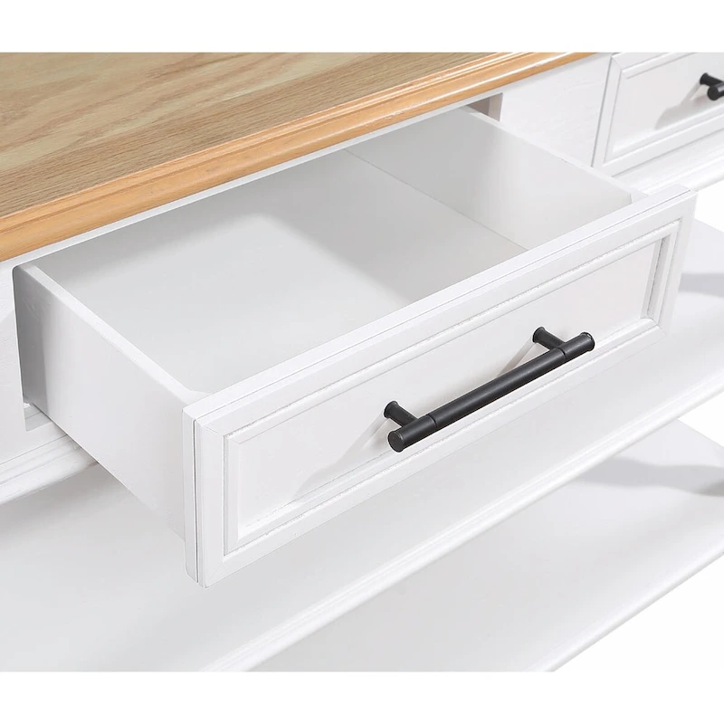 Rolling Kitchen Island Cart with Solid Oak Wood Top, Wine and Spice Rack