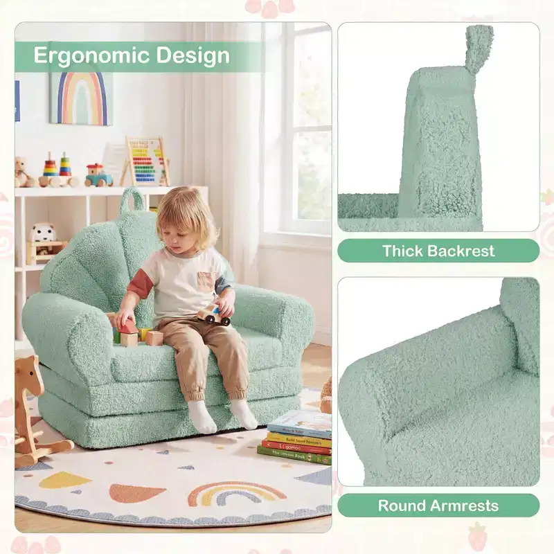 Costway Fold-out Kids Sofa 2-in-1 Convertible Toddler Couch & Lounger with Non-slip Base Beige/Green/Pink