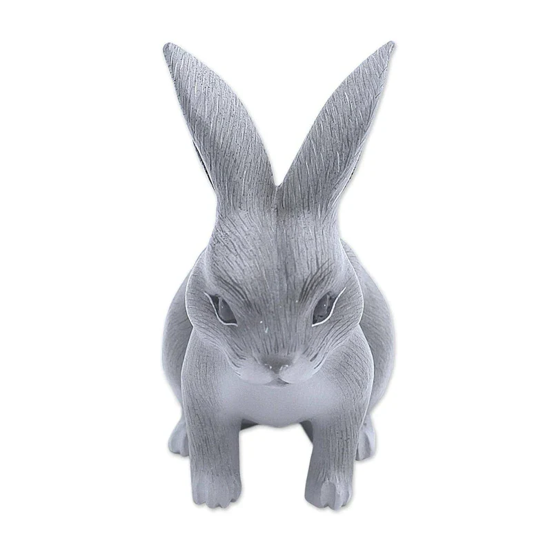 Wood sculpture, 'Inquisitive Grey Rabbit' - 5  H x 2.6  W