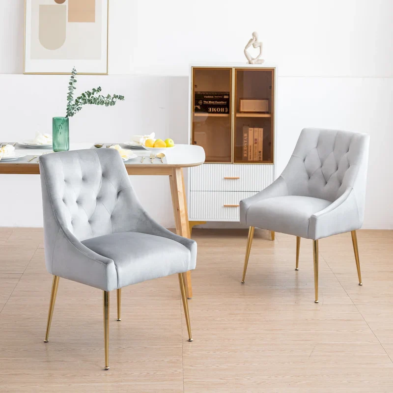 XINMICS Mid-Century Modern Velvet Dining Chair, Upholstered Parsons Chair, Set of 2