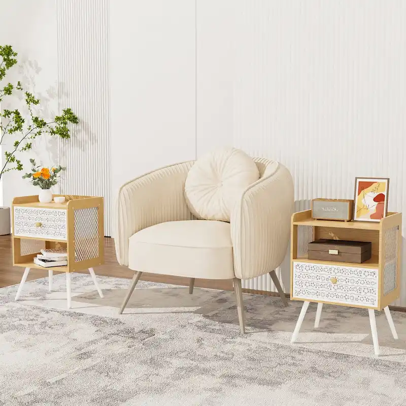 Wooden Bedside Table With Metal Legs Nightstand