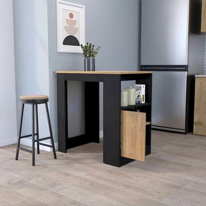 FM FURNITURE Arial Kitchen island in melamine,black/natural Oak