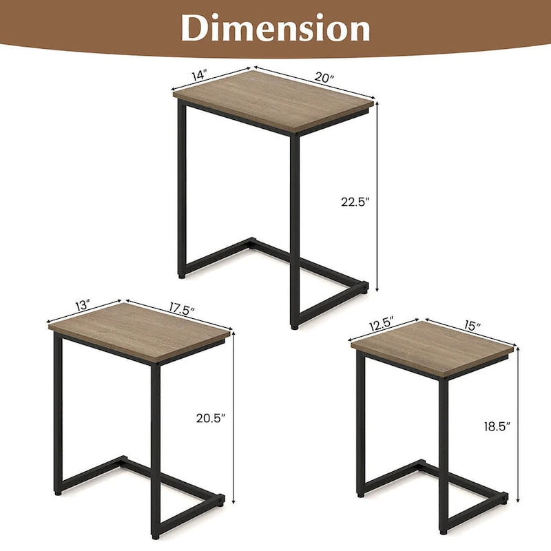 Gymax 3 Pcs Nesting Coffee End Table Set Stacking Side Nightstand