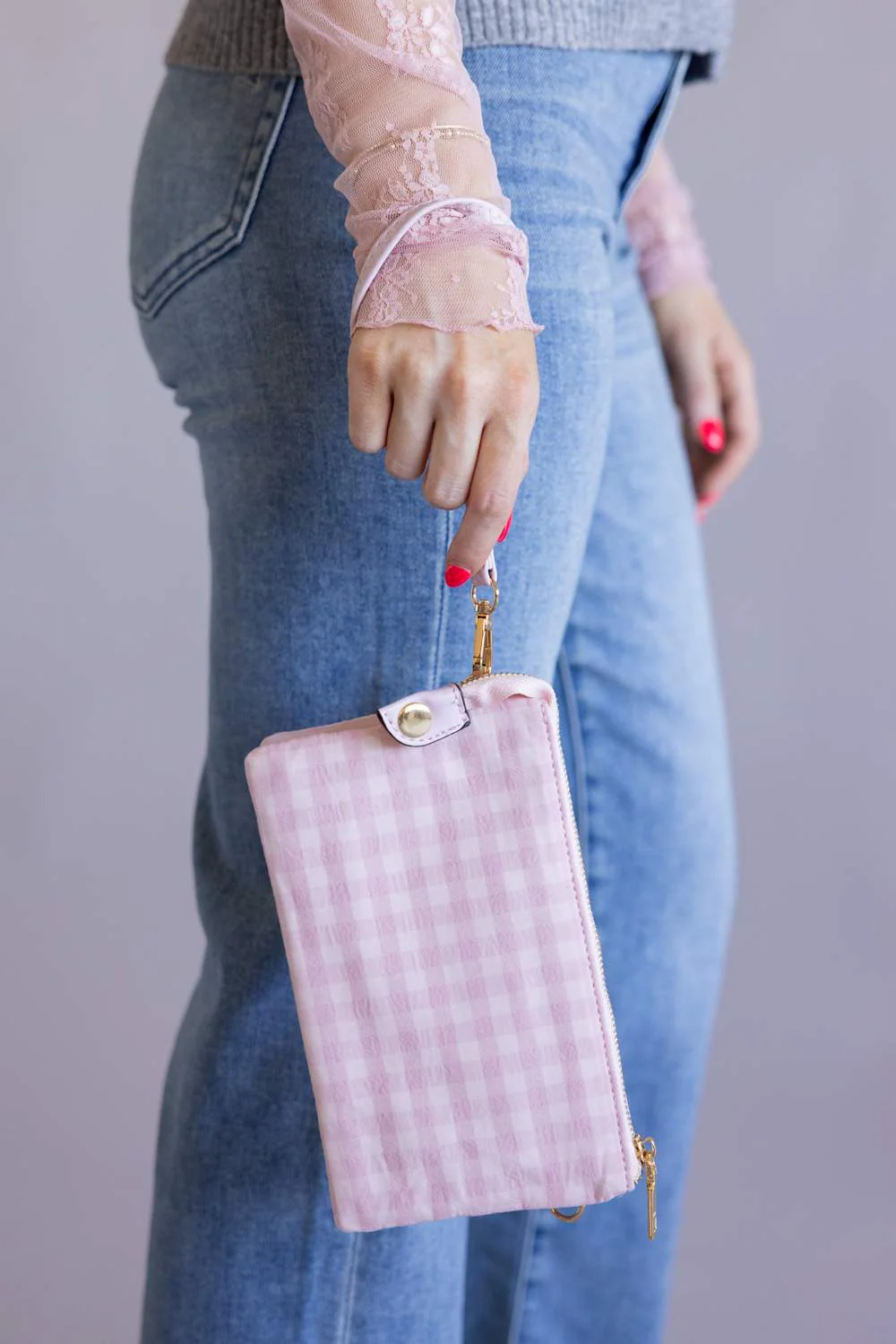 Gingham Crossbody Wristlet for Women in Pink | M013GHM-BPK
