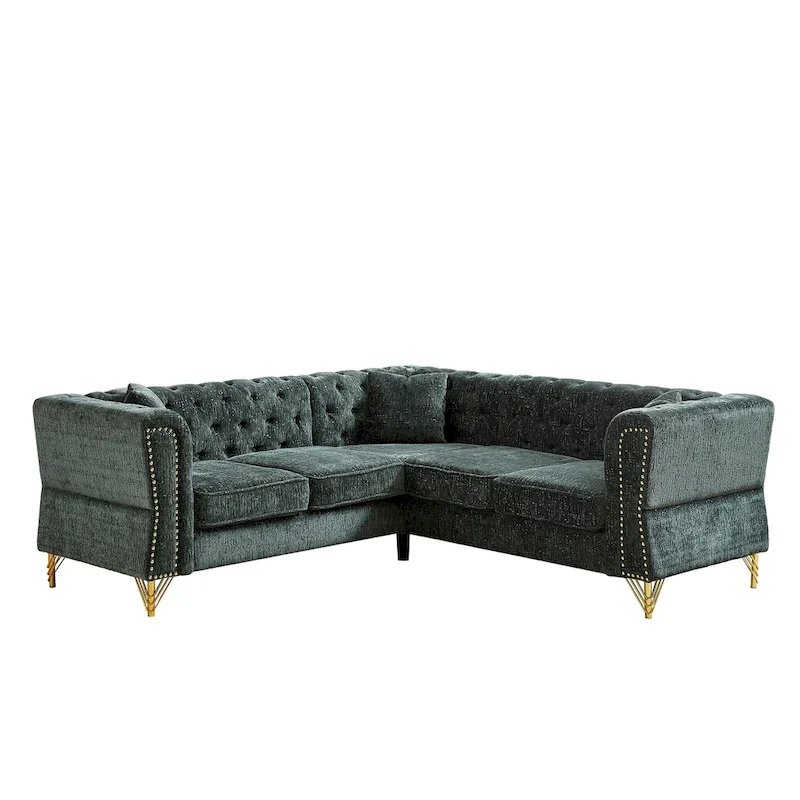Green 81.5 Chenille L-Shaped 5-Seat Sofa