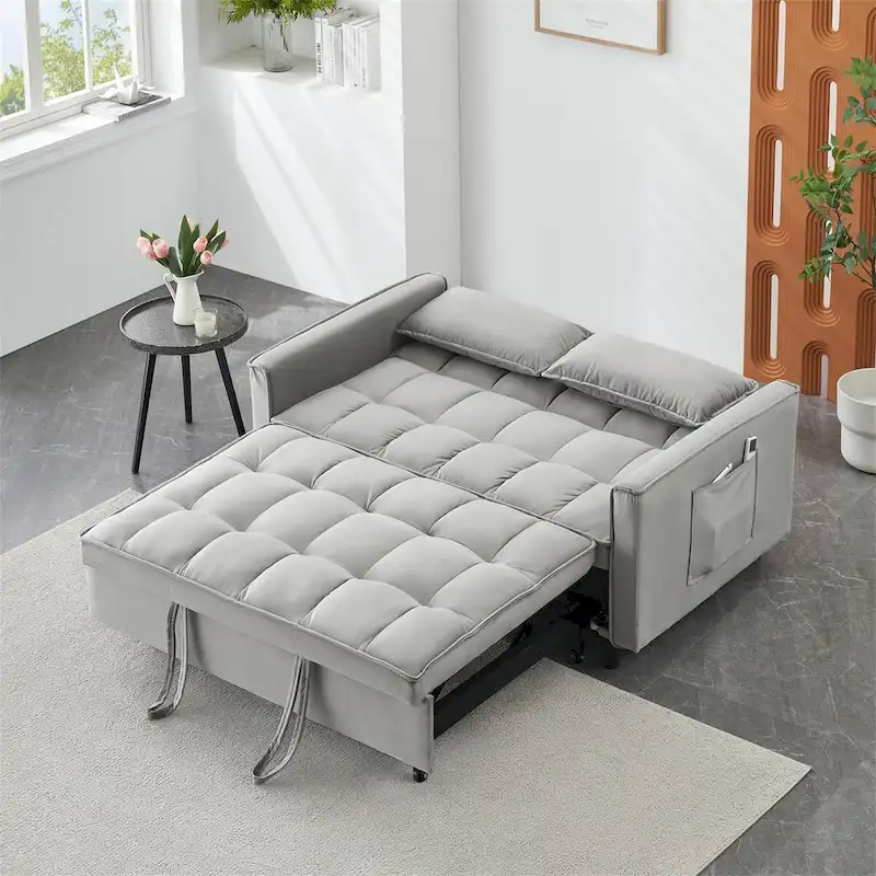 Velvet Loveseat with Reclining Backrest, Toss Pillows and Pockets