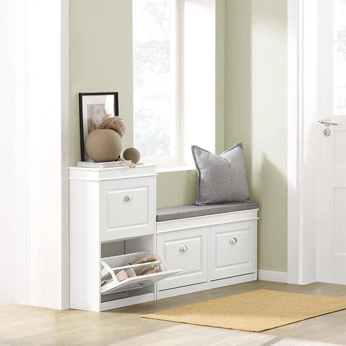 White / Black 2-Drawer Flip Shoe Cabinet for 1 Person