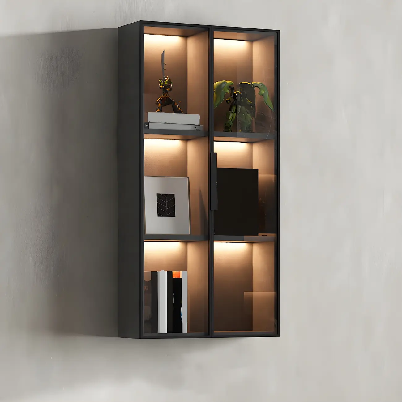 Black Multi-Shelf Wall-Mounted Wooden Display Cabinet
