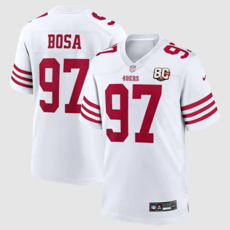 San Francisco 49ers Nick Bosa White 80th Anniversary Game Jersey