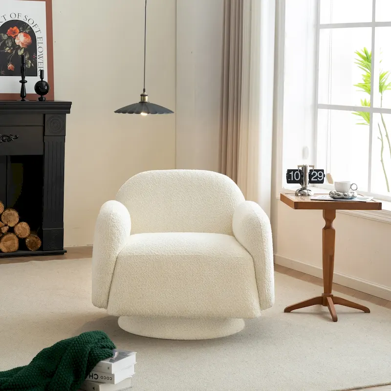 Boucle Upholstered Swivel Accent Barrel Chair with Armrest, Set of 1