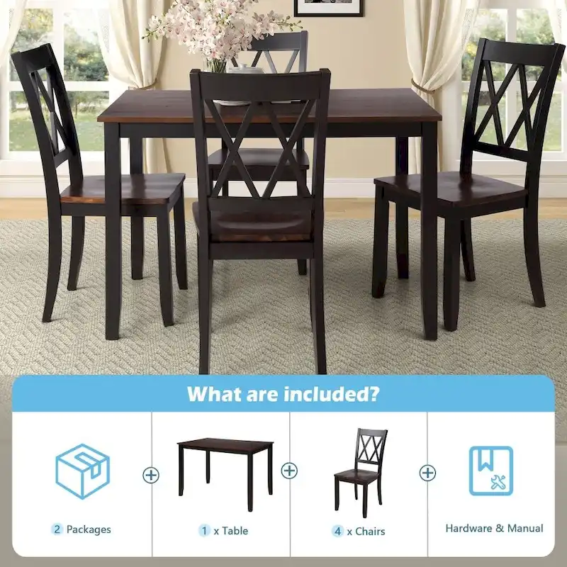 5-Piece Dining Table Set with Chairs, Home Kitchen Table Set