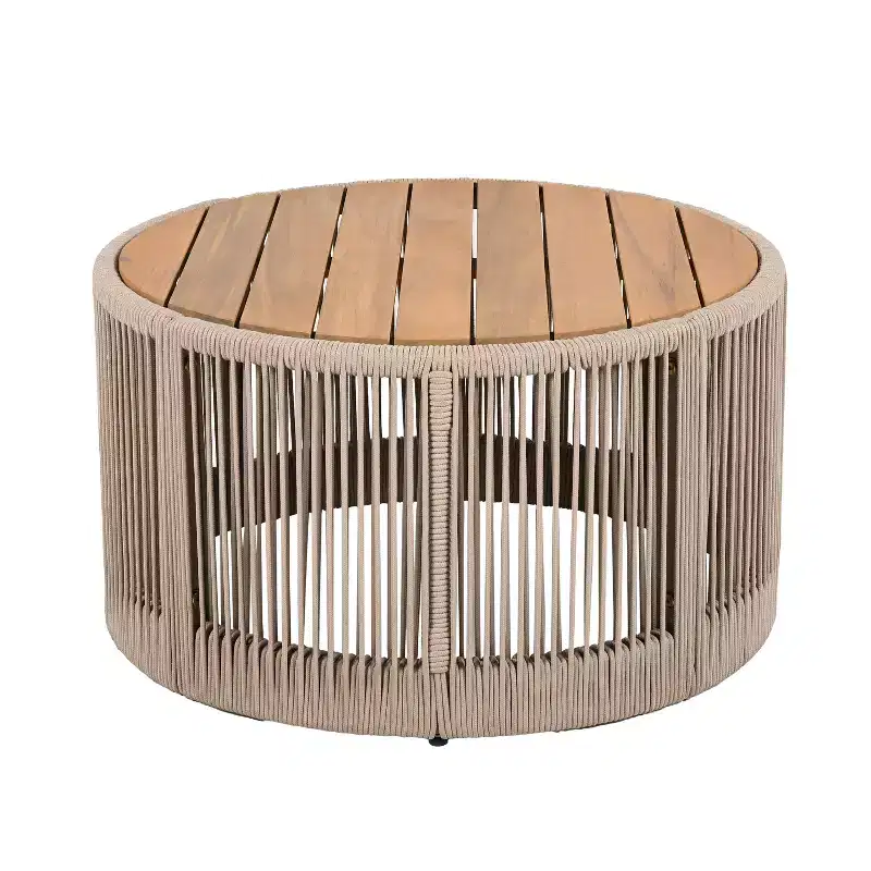Christopher Knight Home Penley Outdoor Rustic Acacia Wood and Iron Round Coffee Table with Rope Accents