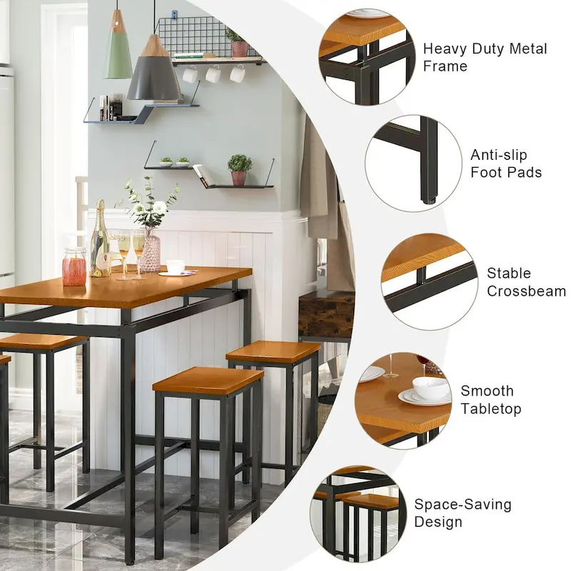 Mieres Modern Farmhouse Counter Height Pub 5-piece Dining Set