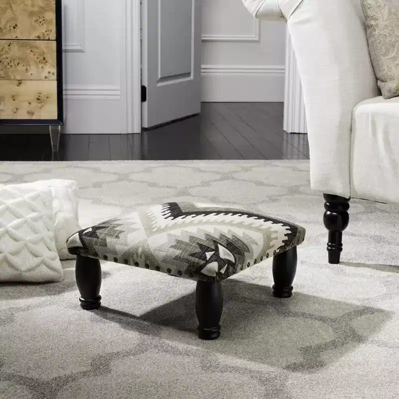 Makalo Footstool - MCR4597 - Ikat/Black - Safavieh