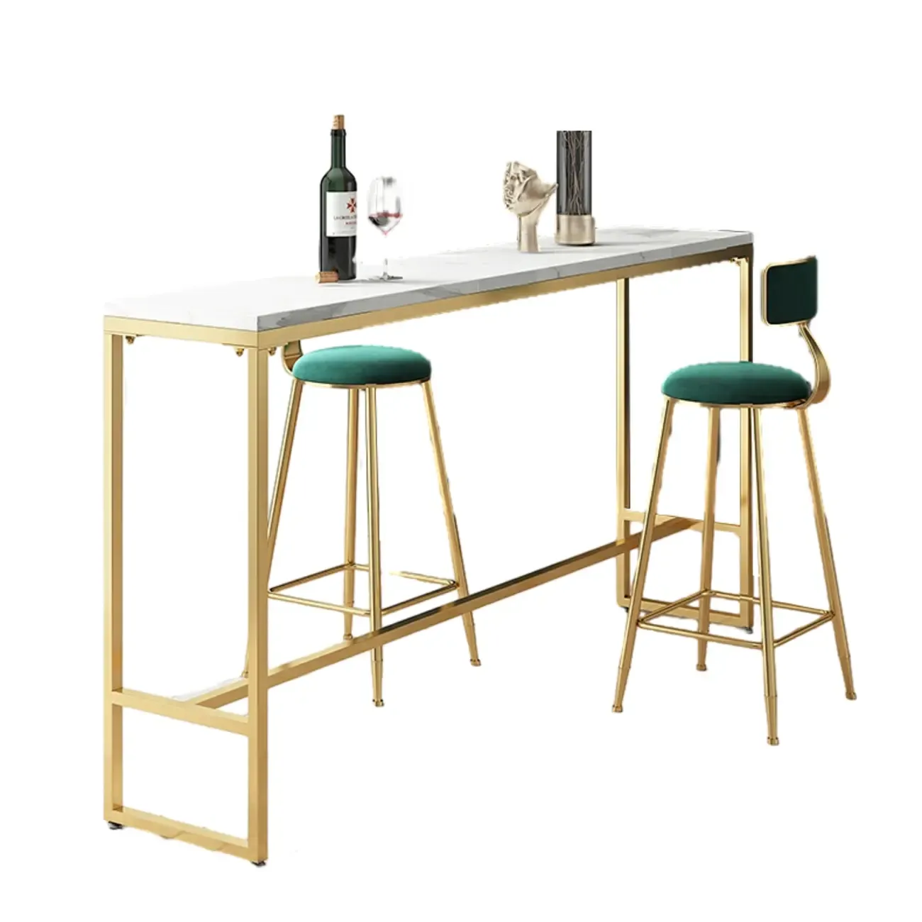 Glam White Marble Gold Iron Trestle Footrest Bar Tables