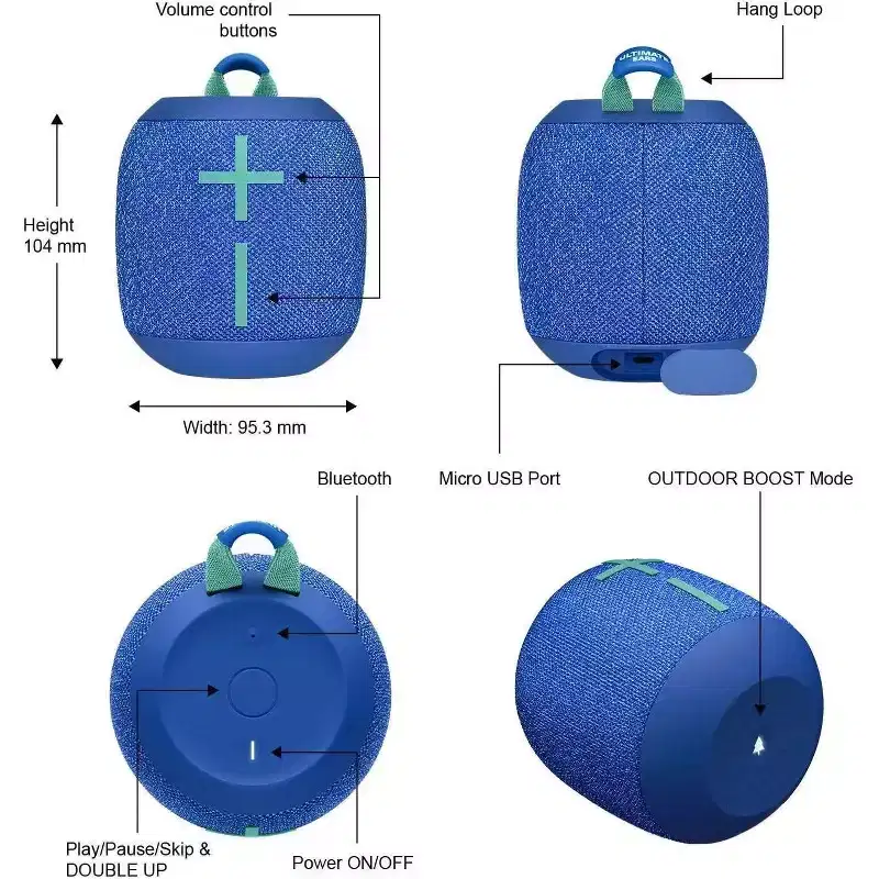 Ultimate Ears Wonderboom 2 Ultraportable Bluetooth Speaker - Bermuda Blue