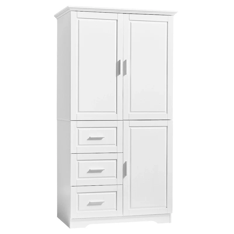 Tall and Wide Storage Cabinet with Doors for Bathroom, Three Drawers
