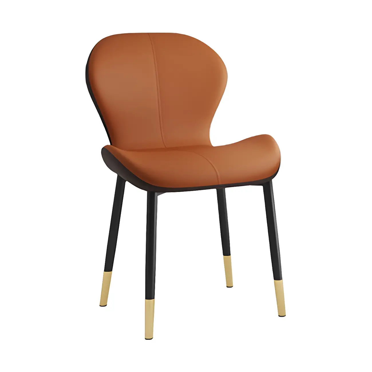 Art Deco Curved Back Leather Dining Chair Solid Back