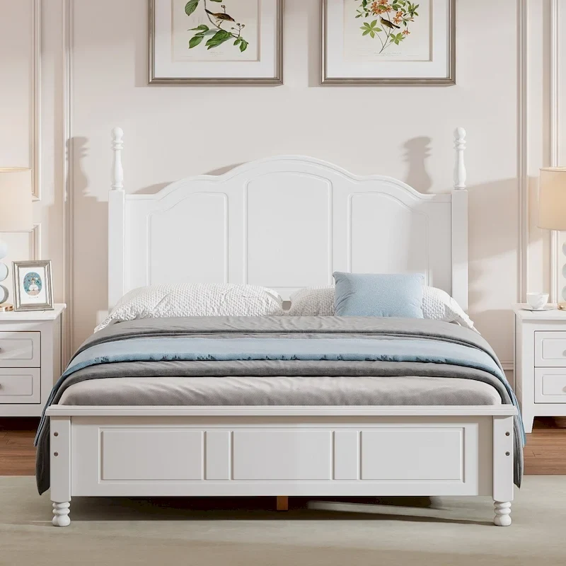 Full Size Wood Platform Bed Frame,Retro Style Platform Bed