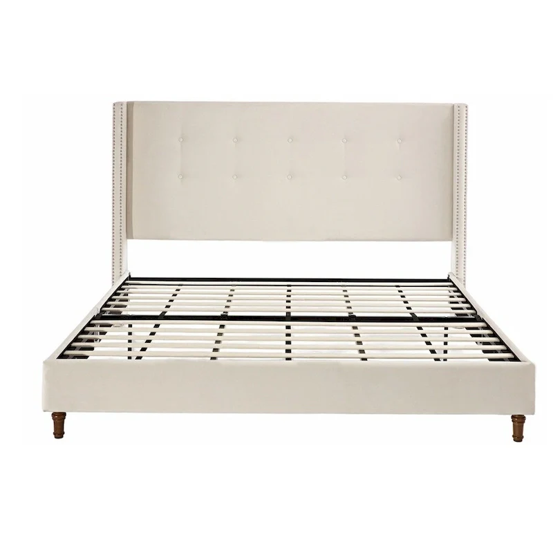 Velvet Upholstered Queen Bed - Wingback with Nailhead Trim