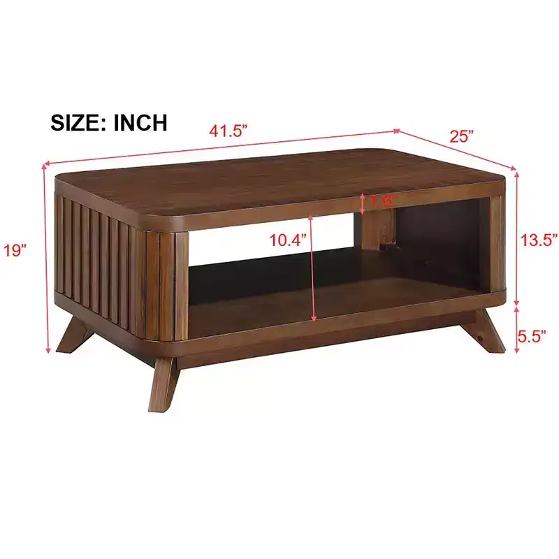 TUYOHW Vintage 2-Tier Coffee Table,Fluted Center Table with Curved Corner,Wooden Accent Table for Living Room,Storage Table,176lbs Capacity