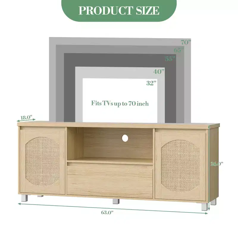Wooden TV Console with 1 Drawer & 2 Closed Cabinets, Ample Hidden Storage to Organize Media Devices and Living Room Essentials