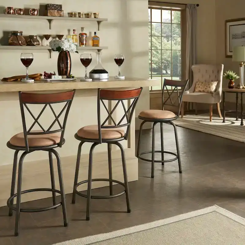 Verona Adjustable Bronze Finish X-Back Metal and Wood Trim 3pc Pack Stools by iNSPIRE Q Classic