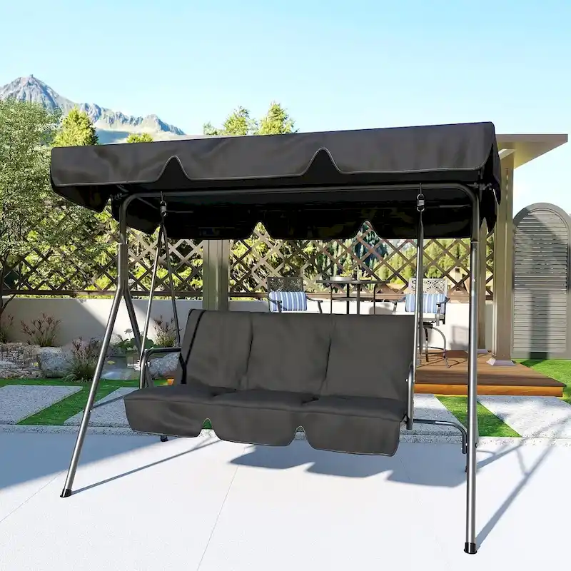 3 Person Patio Swing Chair with Canopy and Adjustable Tilt Shade for Porch - 68.5(L) x 43.1(W) x 60.5(H)