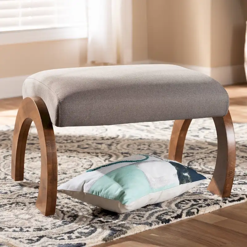 Contemporary Fabric Upholstered Ottoman with Arched Legs