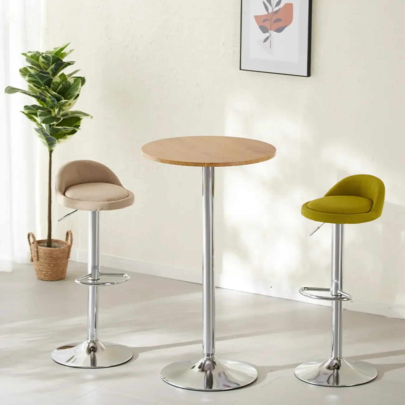 Scandinavian 36 Wooden Round Bistro Table with Metal Pedestal